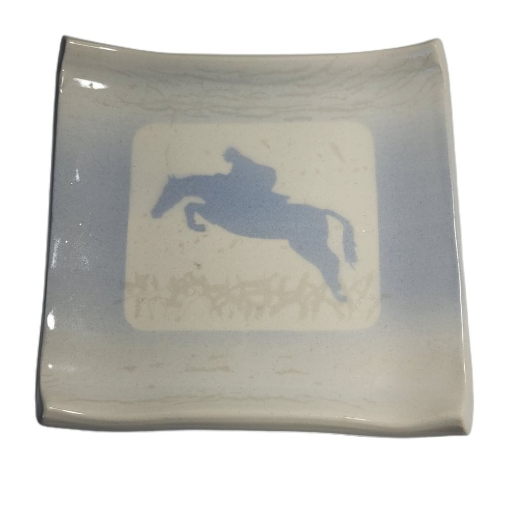 Fran Hogan Santa Fe Rare Horse and Rider Vintage Blue and White Decor Tray Plate